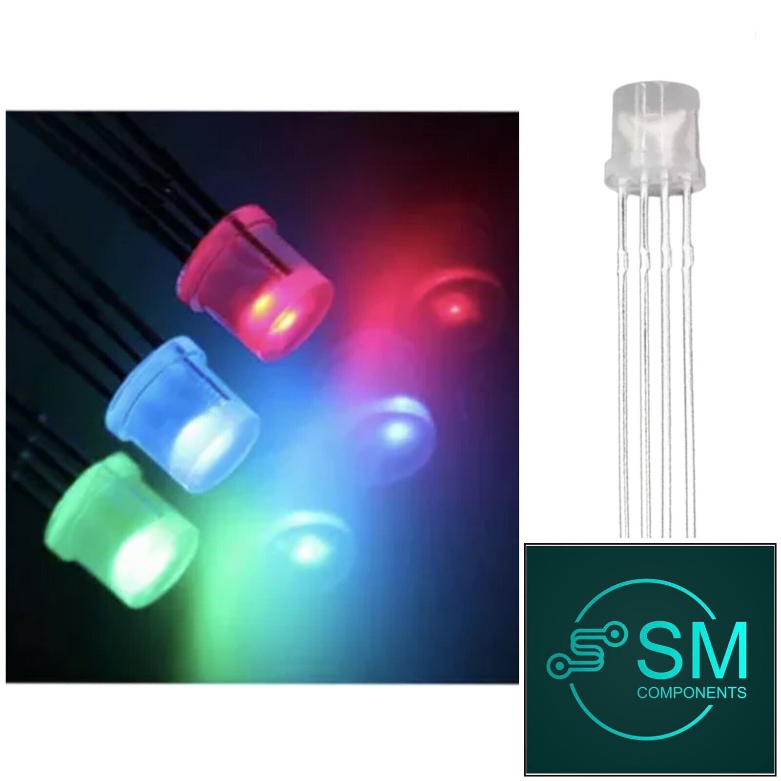 100pc 5mm LED 4pin RGB Red Green Blue Diffused Flat Top Tricolour Comm ...
