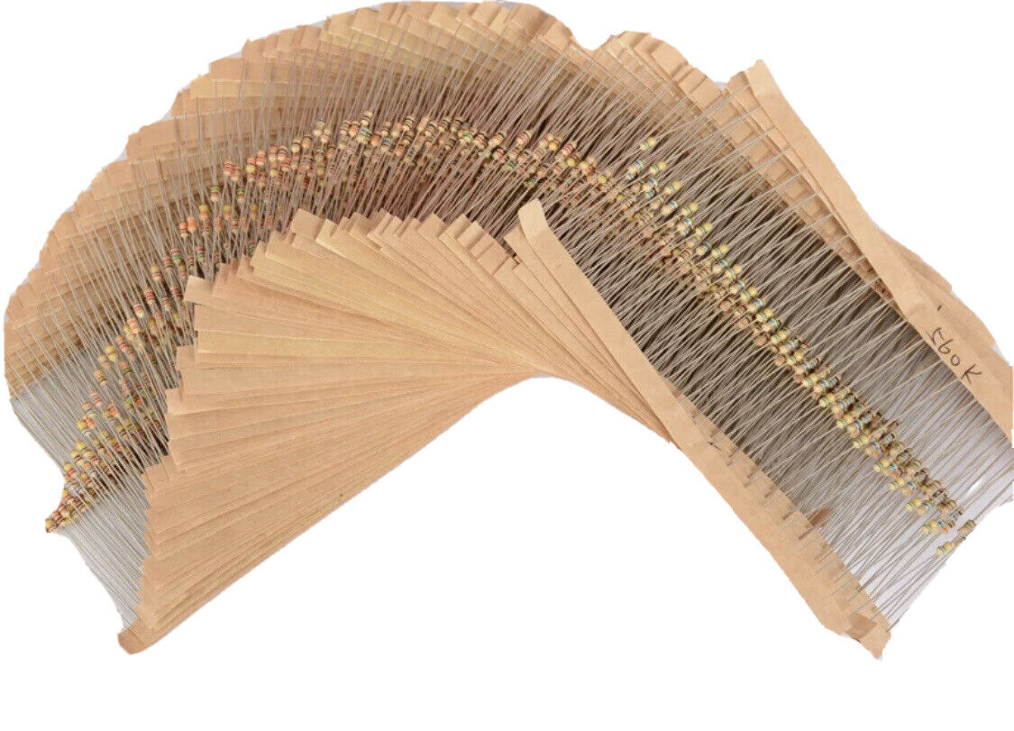 600pcs 30 Values 1/8-1/6 Watt Carbon Film Resistor Assortment Kit 5% +|- 10-1MΩ