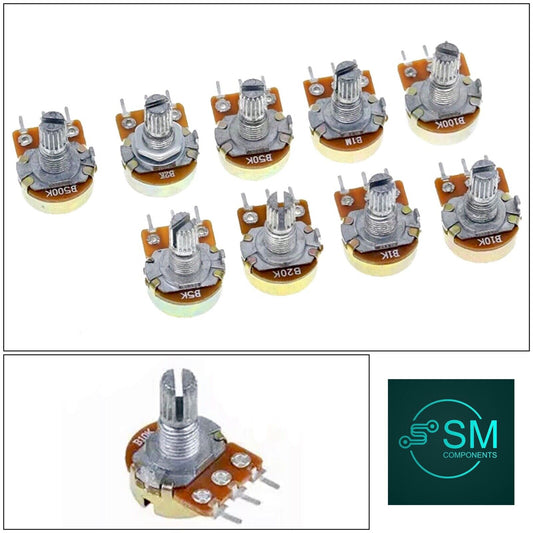 9PCS 9 Values WTH-148 Single 3 Pin Potentiometer Kit B1K-B1M With Nut & Knob
