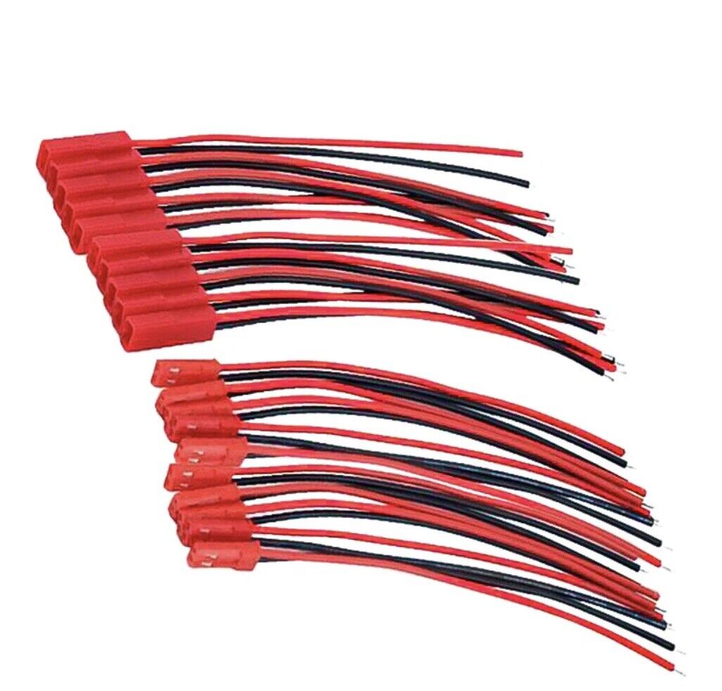 40PCS 100mm JST 2Pin Male Female Cable Connector 24AWG Wire Plug RC Battery