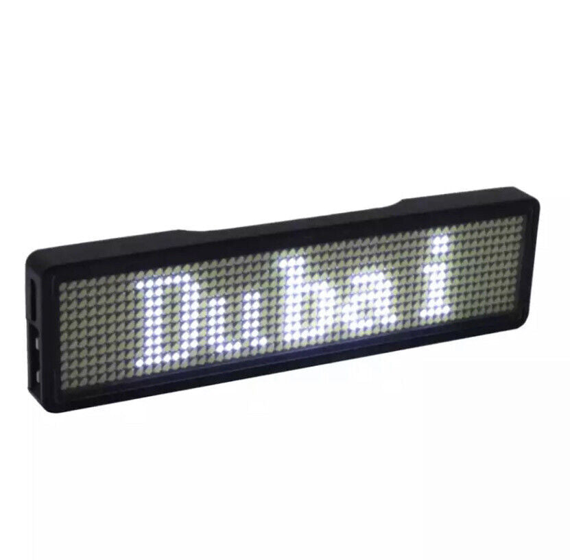 Rechargeable WHITE LED Scrolling Name Badge  Message Scrolling Blue Tooth Badge