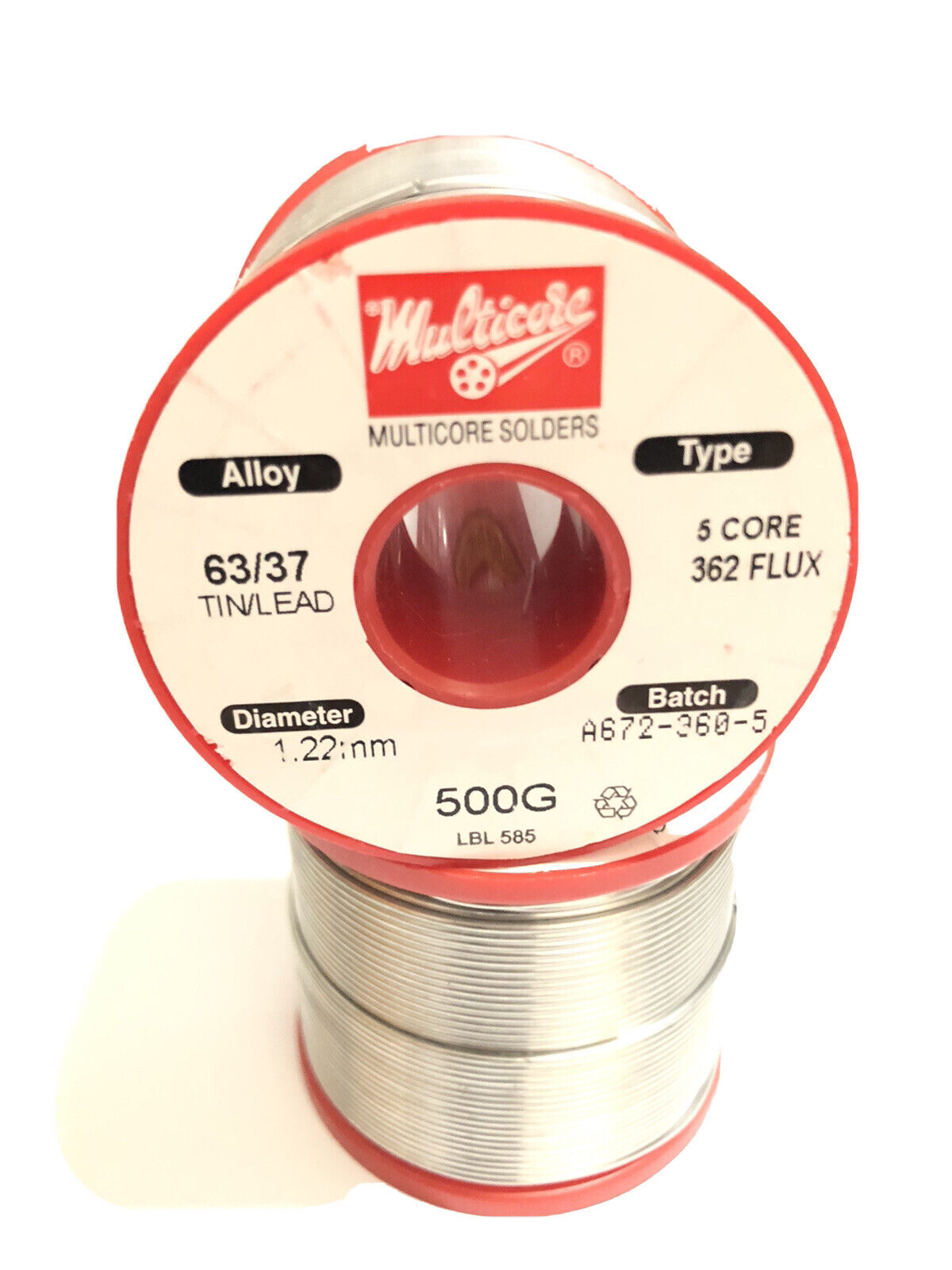Multicore 63/37 Tin/Lead Solder 362 Flux 5 Cored Wire, 1.22mm Multicore 63/37 Tin/Lead Solder 362 Flux 5 Cored Wire, 1.22mm
