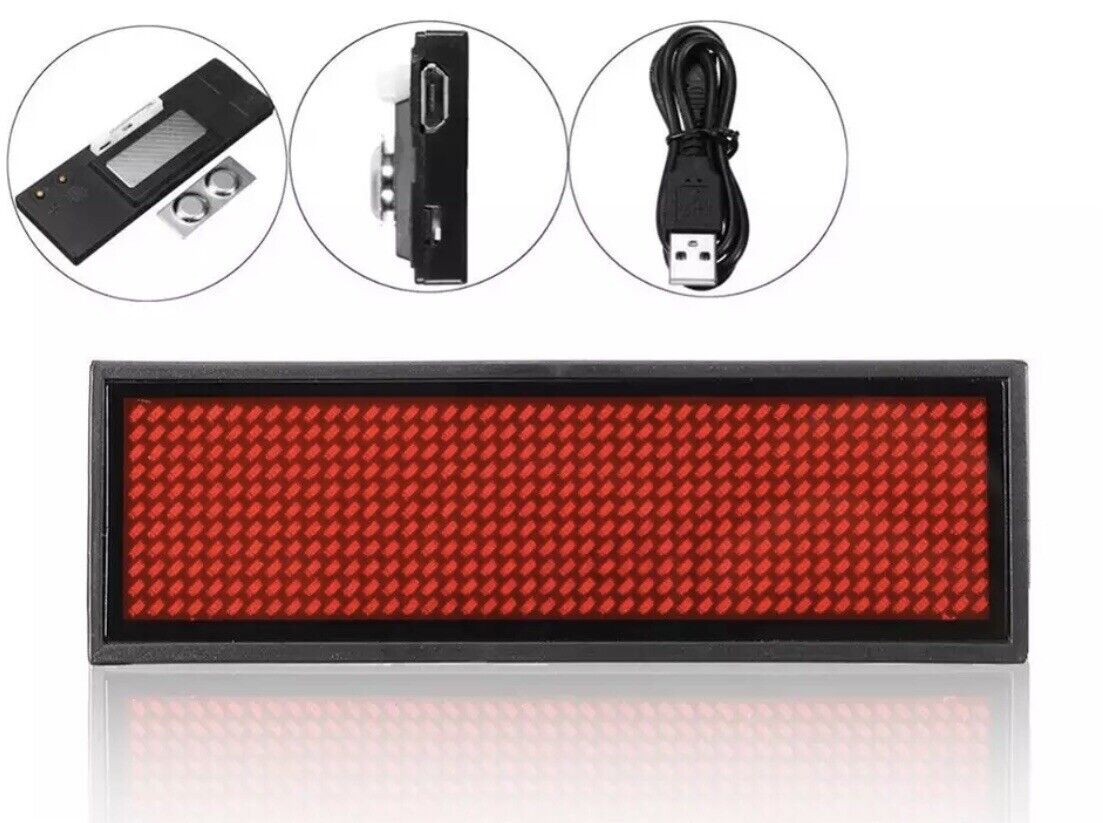 Rechargeable Red LED Scrolling Name Badge Tag Message Scrolling Blue Tooth Badge