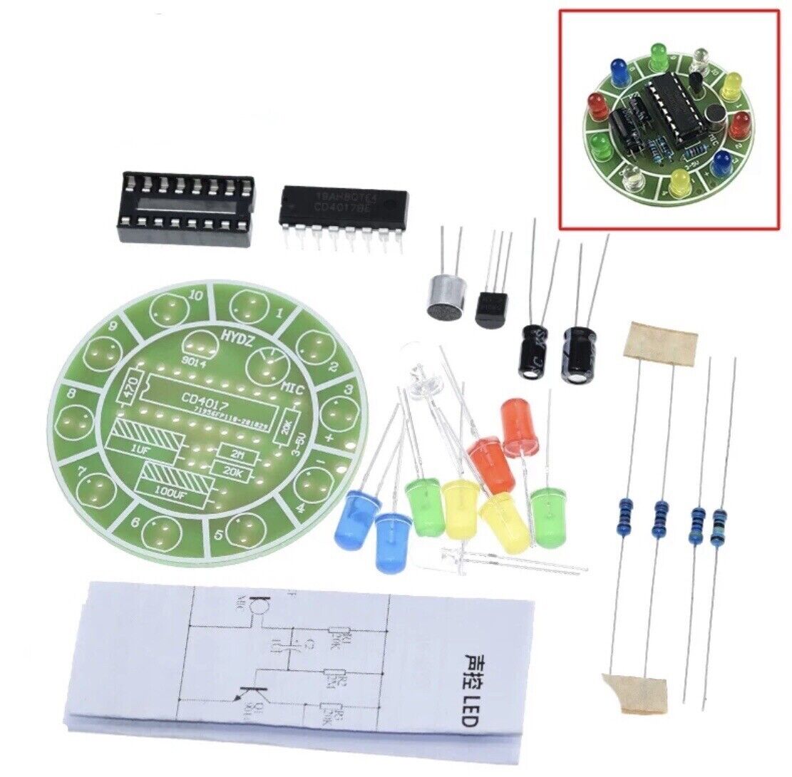 2PC DIY Electronic Beginners CD4017 Sound Activated LED Soldering Kit Light Kits