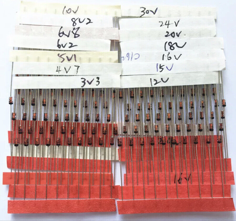 140Pcs 3.3-30V 14 Value 1/2W 0.5W DIY Zener Diode Assorted Kit Voltage Regulator