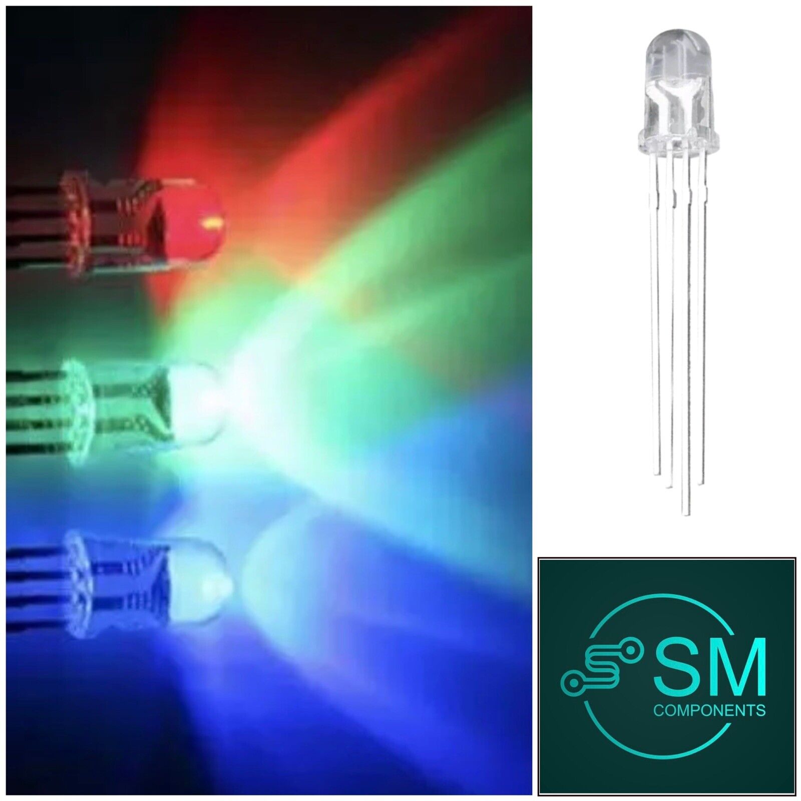 Led Colour Components 100pcs 5mm LED 4pin RGB Red Green Blue Clear Top Tricolour Common Anod ...