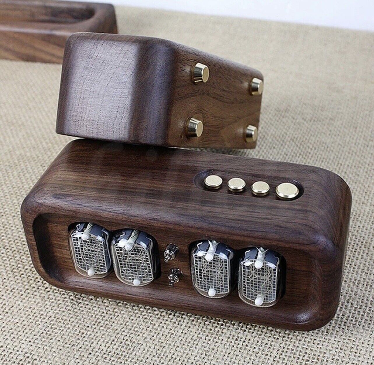 IN-12 IN12 4 Digit Nixie tube Clock Inc Dark Walnut Enclosure & Base 12/24 Hr