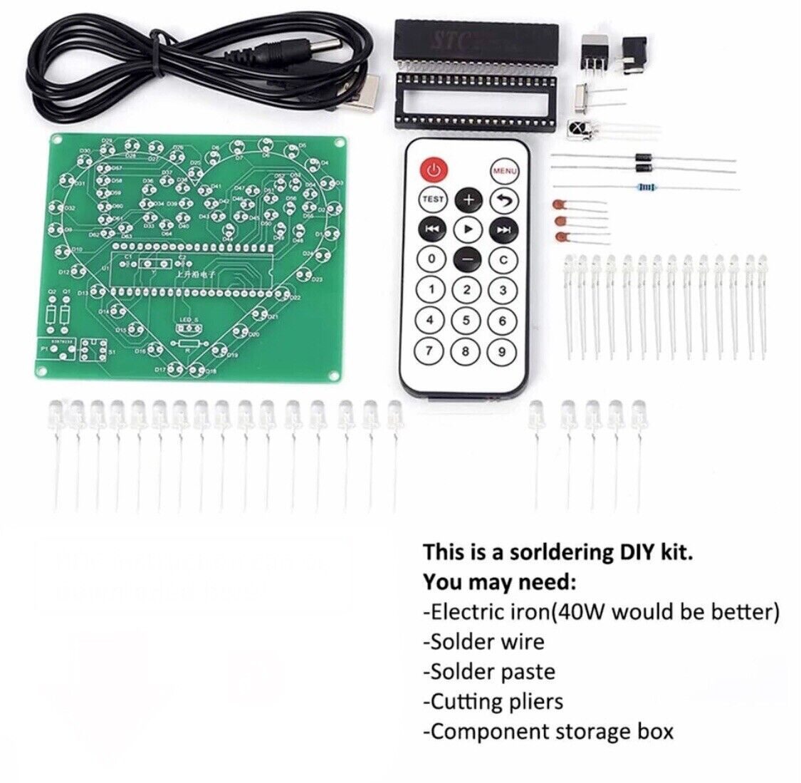 DIY RGB LED Heart Project Electronic Education Circuit Starter Kit Cable Include