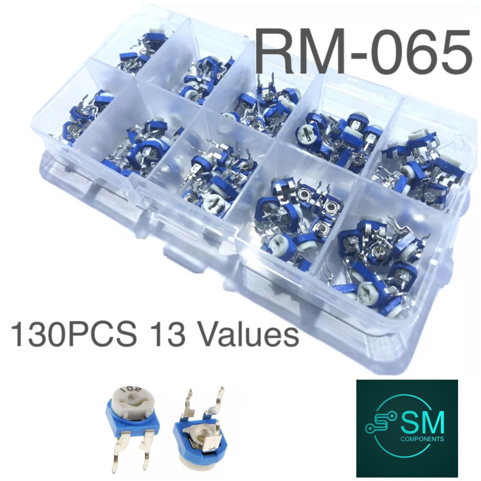Resistor Adjustable 130Pc RM065 13 Value Potentiometer Adjustable Resistor Kit 100-1M Ohm ...