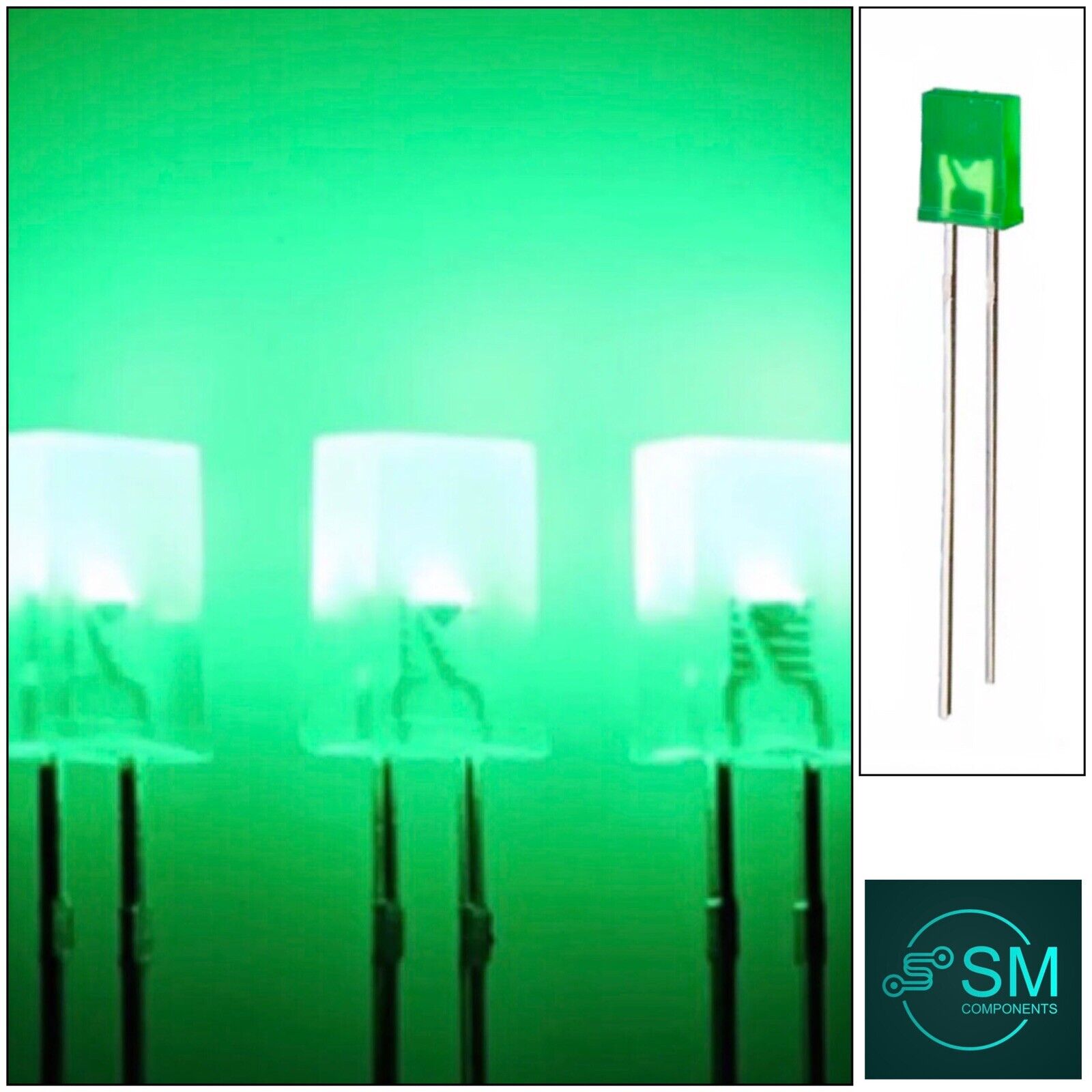 100pcs GREEN 2x5x7mm Diffused GREEN Resin Rectangle Led Light Emitting ...