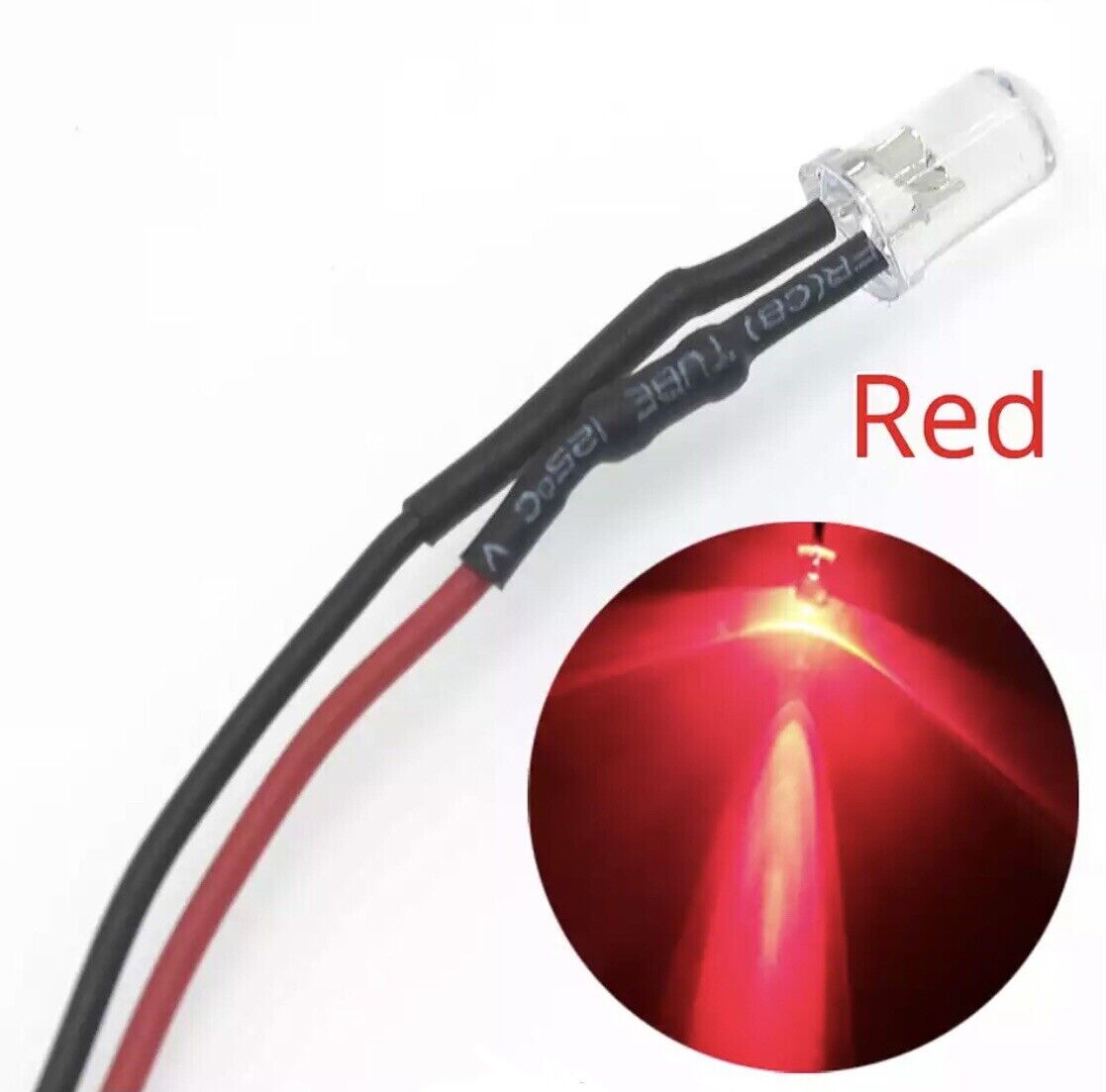 20pcs Prewired 5mm FLASHING RED LED 1.5Hz DC 12V 20mA 5mm Clear Round ...