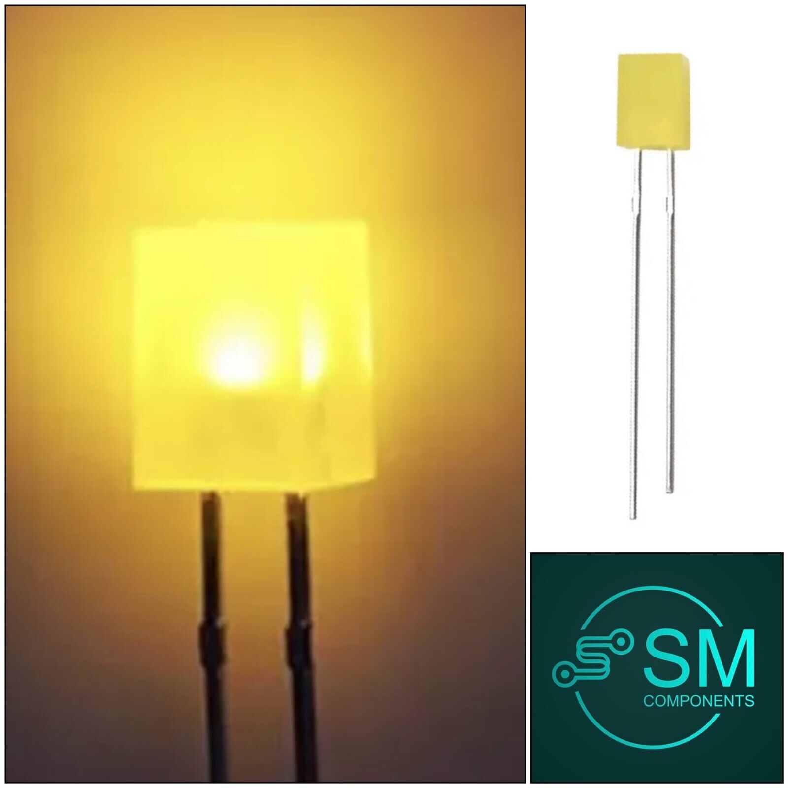 100pcs 5x5x7mm Diffused YELLOW Resin Square Led Light Emitting Diode ...