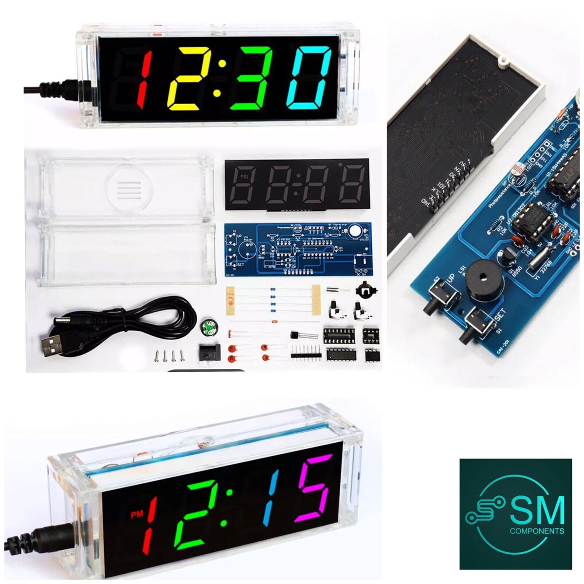 Led Clock Kit 4-digit DIY Electronic Digital LED Clock Kit Alarm RGB Auto Display Ti ...