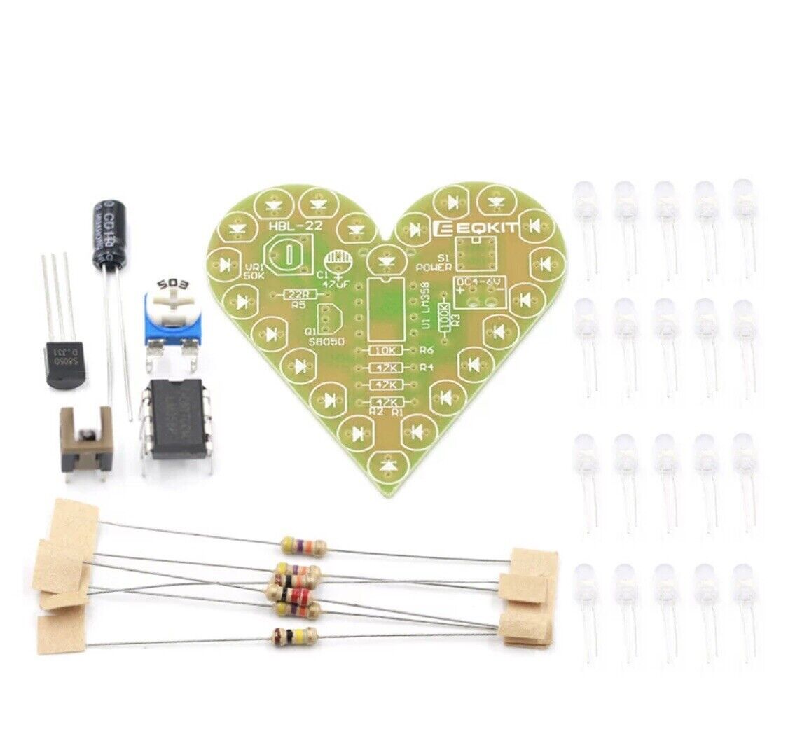 2 X DIY Heart Shape Breathing LED Beginners Kit R,G,B,W DC 4-6VDC Practice LED