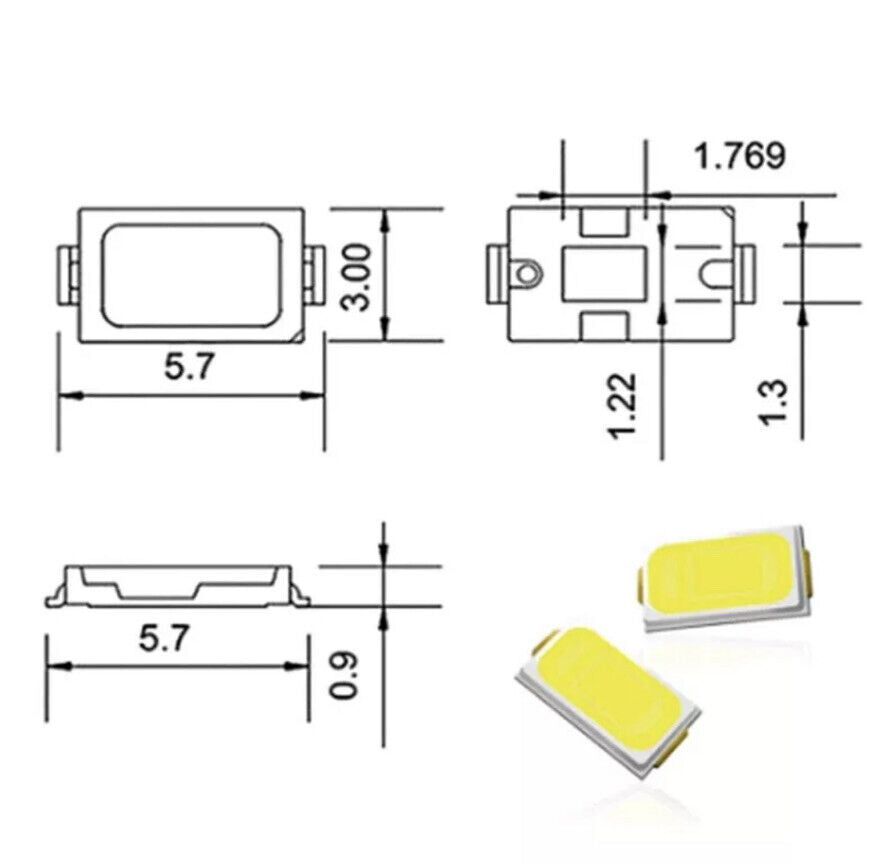 100pcs 5730 (5630) WARM WHITE SMD/SMT 0.5W Leds 3000-3200K Colour Temp ...