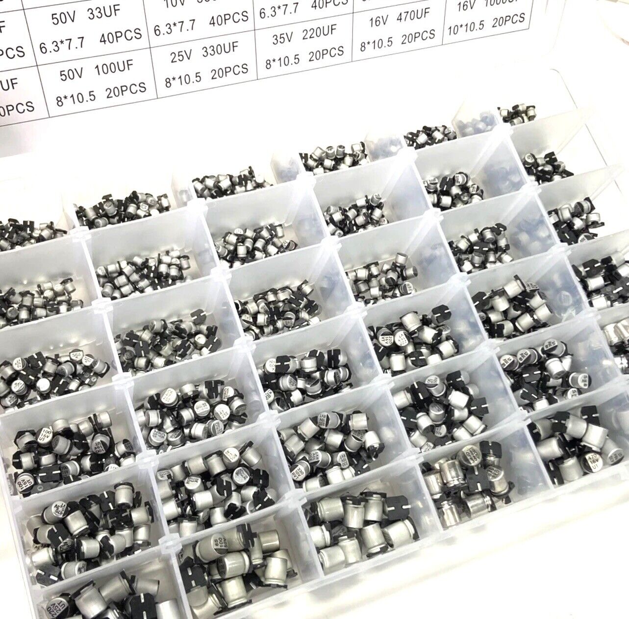 1500PCS 1uF~1000uF 6.3V-50V 36 Value SMD Aluminum Electrolytic Capacitor Set DIY