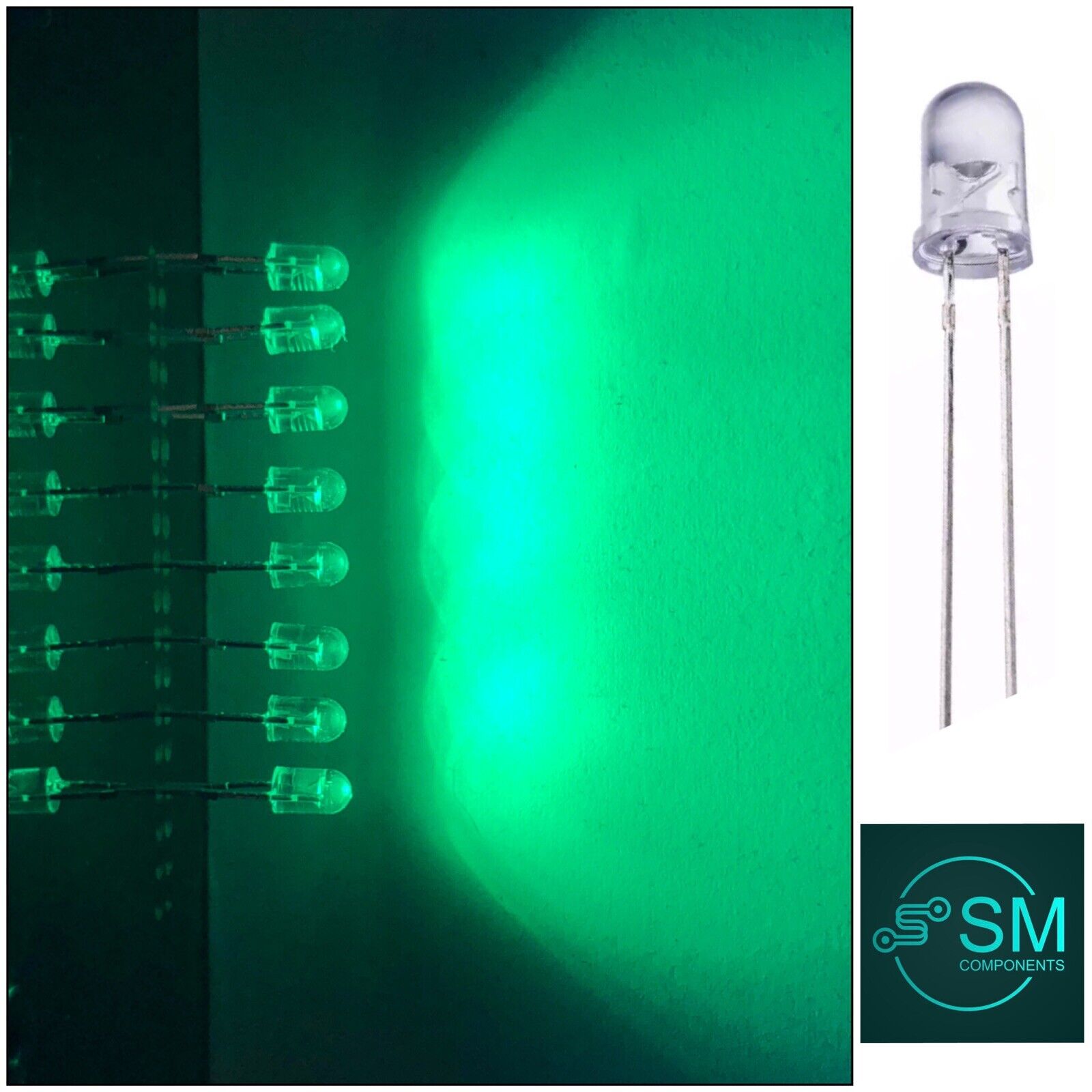 100PCS 5mm Cyan LEDS Light Emitting Diode 500nm Led Diode Round Head ...