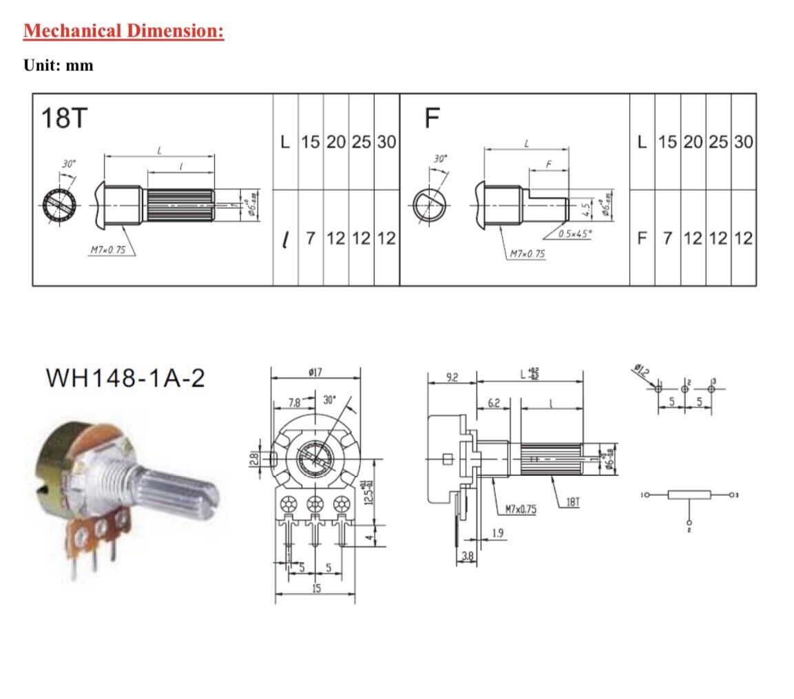 10PCS 10 Values WTH-148 Single 3 Pin Potentiometer Kit B1K-B1M Inc Knobs & Case