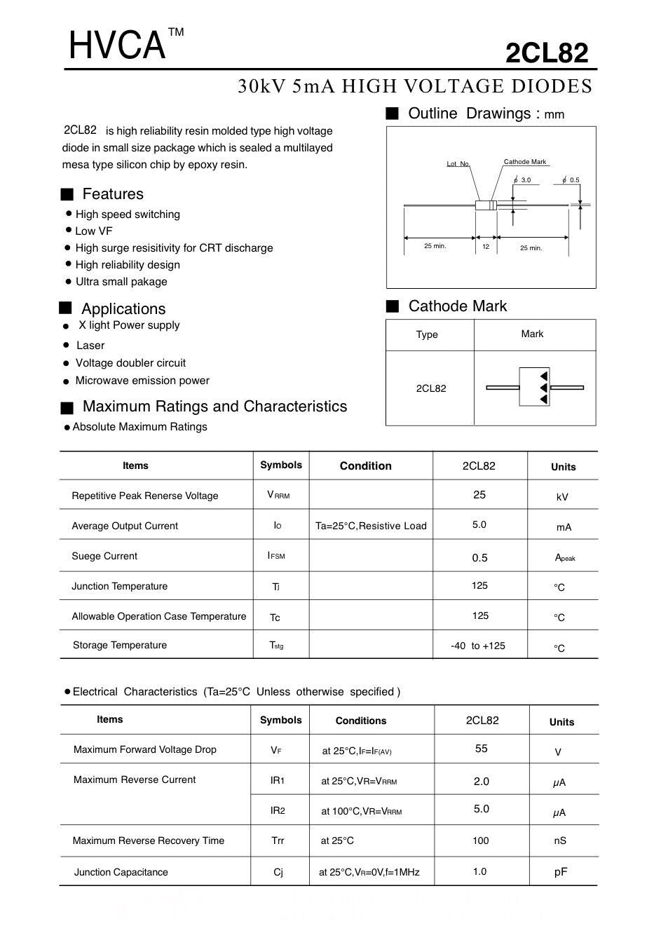 5PCS High Voltage Diode 2CL82 5mA 30kV High Frequency Silicon