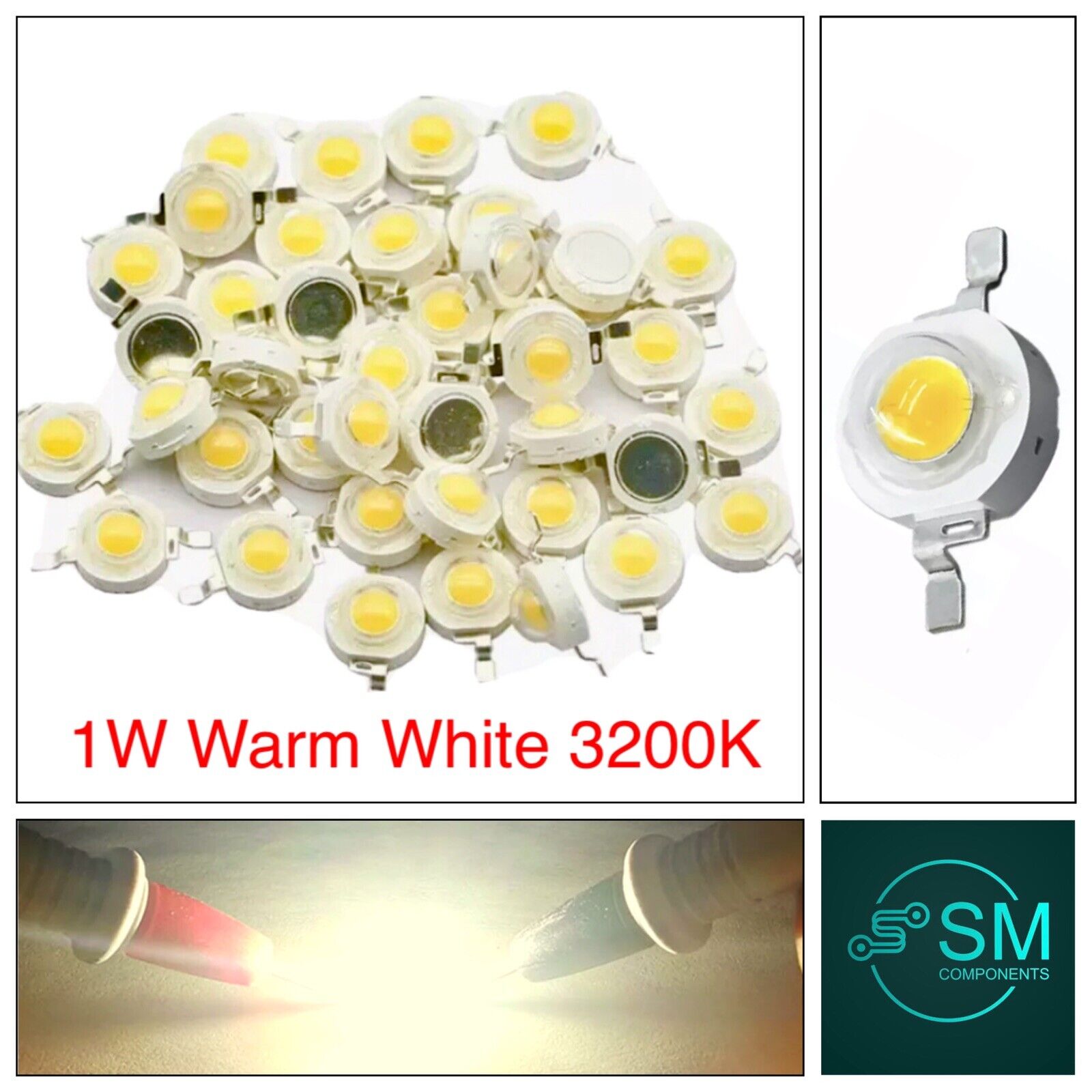 20 Pieces 1W LED High Power SMD LED 28mil Lights Beads Warm White LED ...