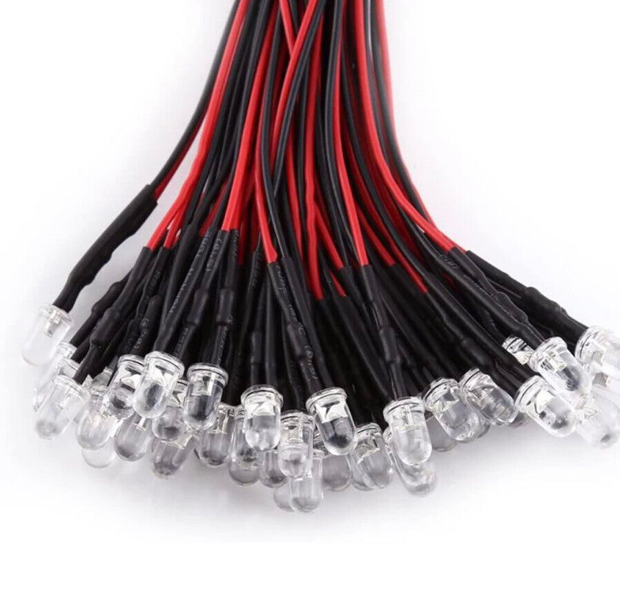 20pcs Prewired 5mm ORANGE LED DC 12V 5mm Clear Round Light Emitting Di ...