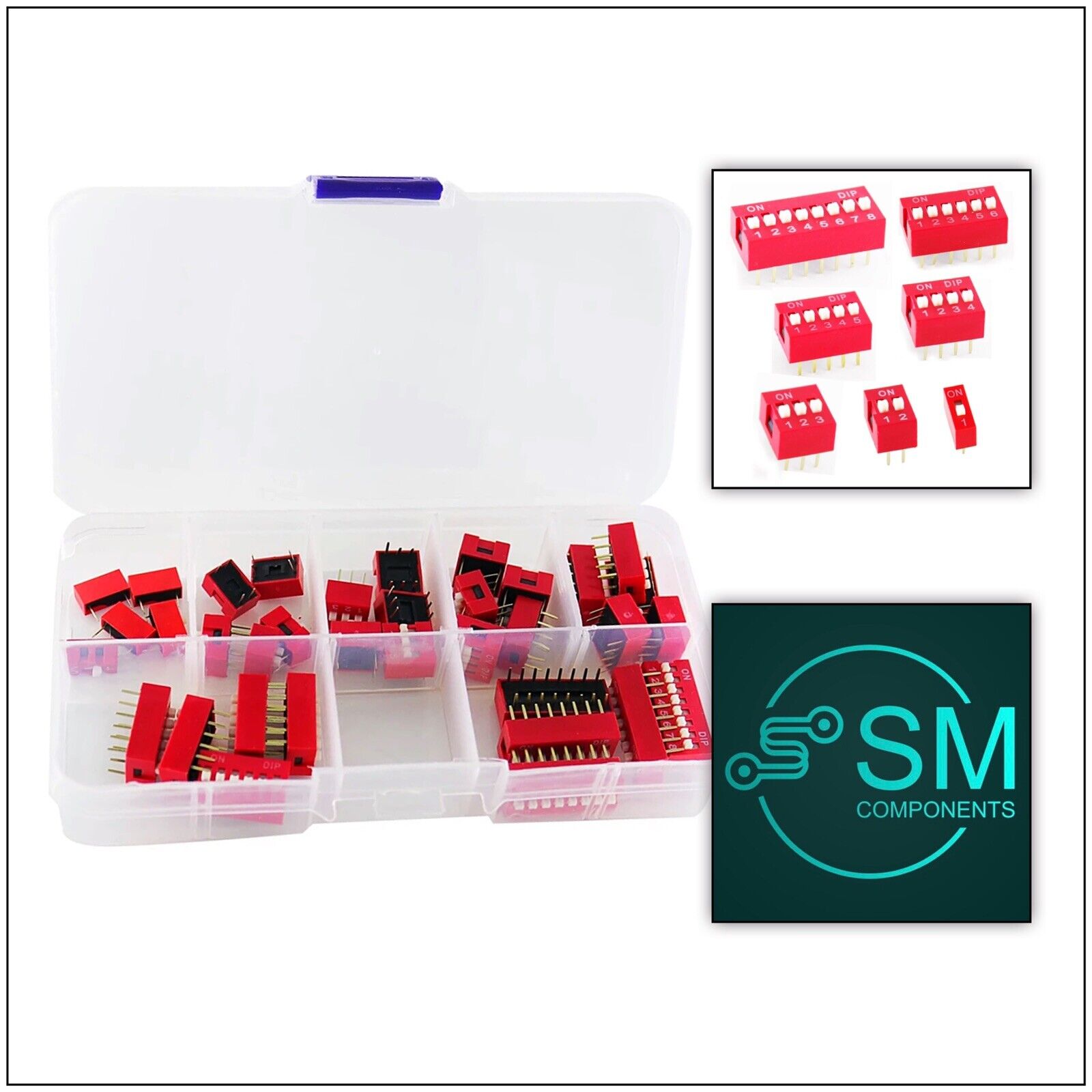 Channel Toogle 35PCS DIP Switch Kit 1 2 3 4 5 6 8 Channel Toggle Switch RED Snap Swit ...
