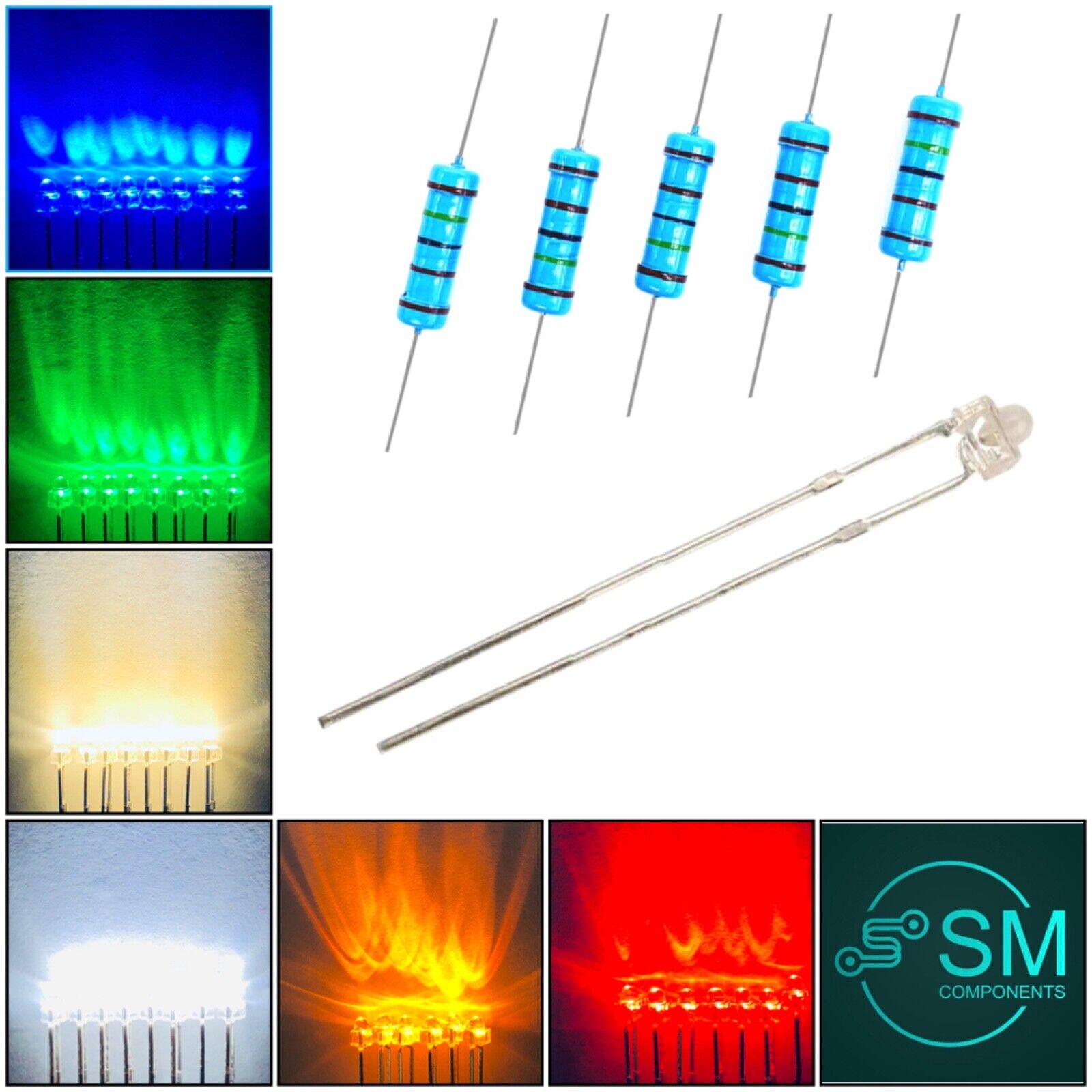 50pcs 1.8mm led light Emitting Diodes Hobby DIY Inc Resistors Blue Gre ...