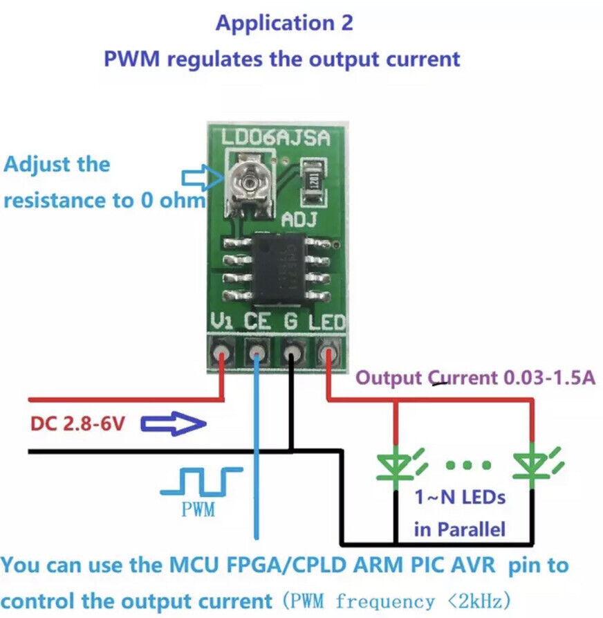 LED Driver 30-1500mA Constant Current DC3.3 3.7V 5V Adjustable Module PWM Input