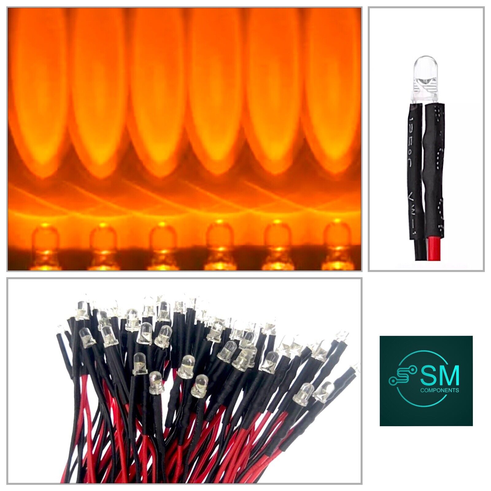 20pcs Prewired 3mm ORANGE LED DC 12V 3mm Clear Round Light Emitting Di ...