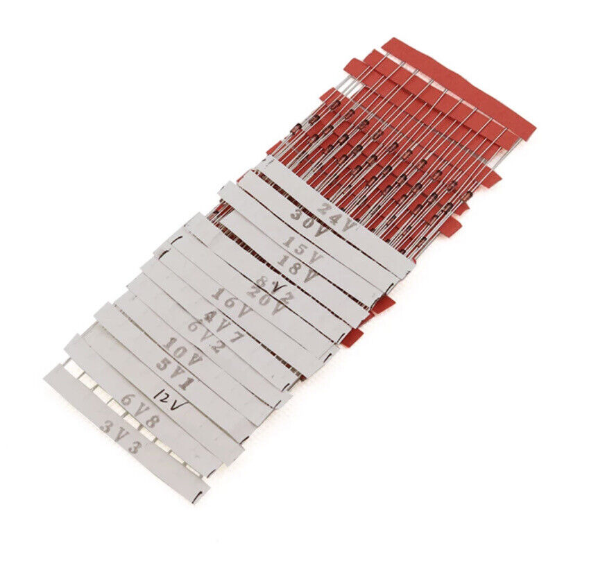 140Pcs 3.3-30V 14 Value 1/2W 0.5W DIY Zener Diode Assorted Kit Voltage Regulator