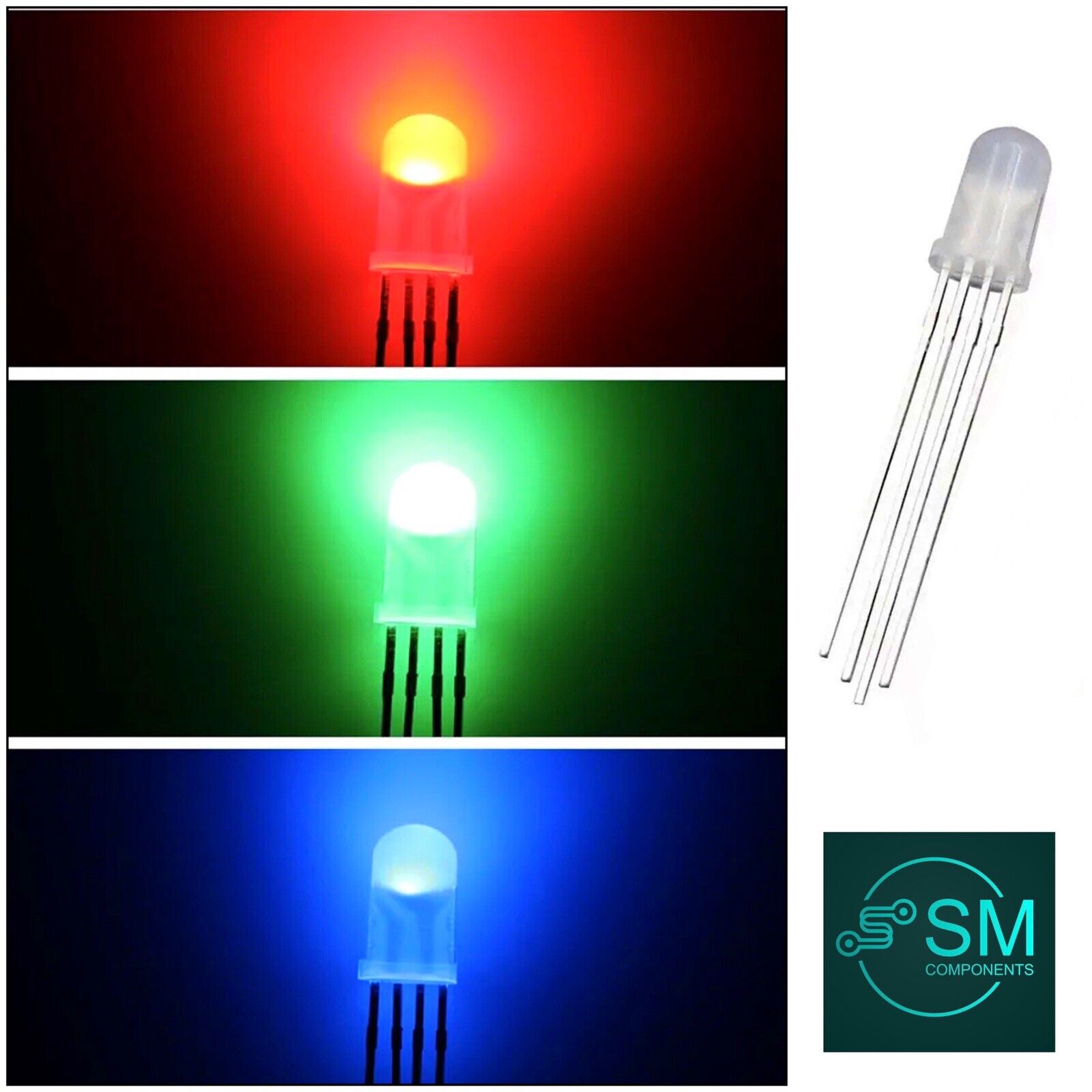 100pcs 5mm LED 4pin RGB Red Green Blue Diffused Top Tricolour Common C ...