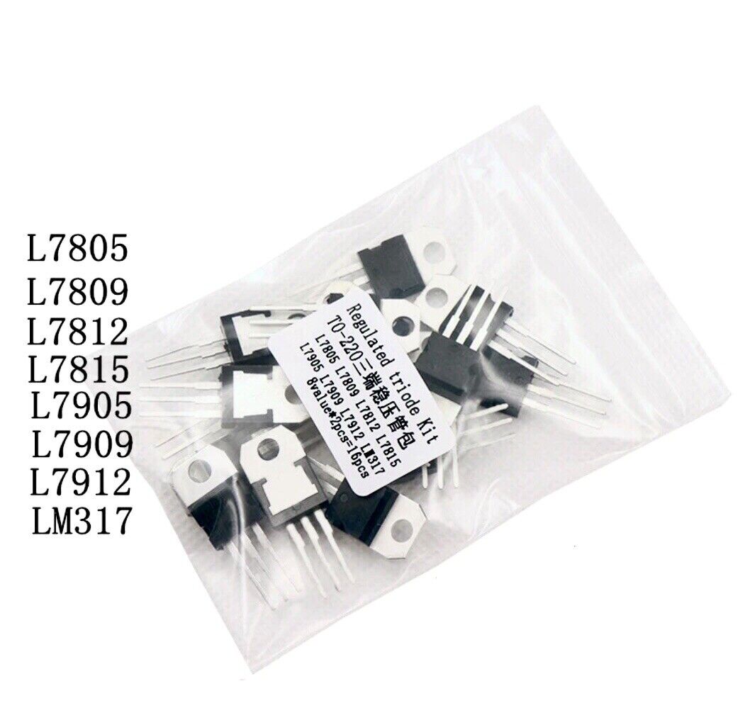 16PCS 8 Values + & - VOLTAGE REGULATORS TO-220 IC DIY LM-317 L7815 Arduino Ra-Pi