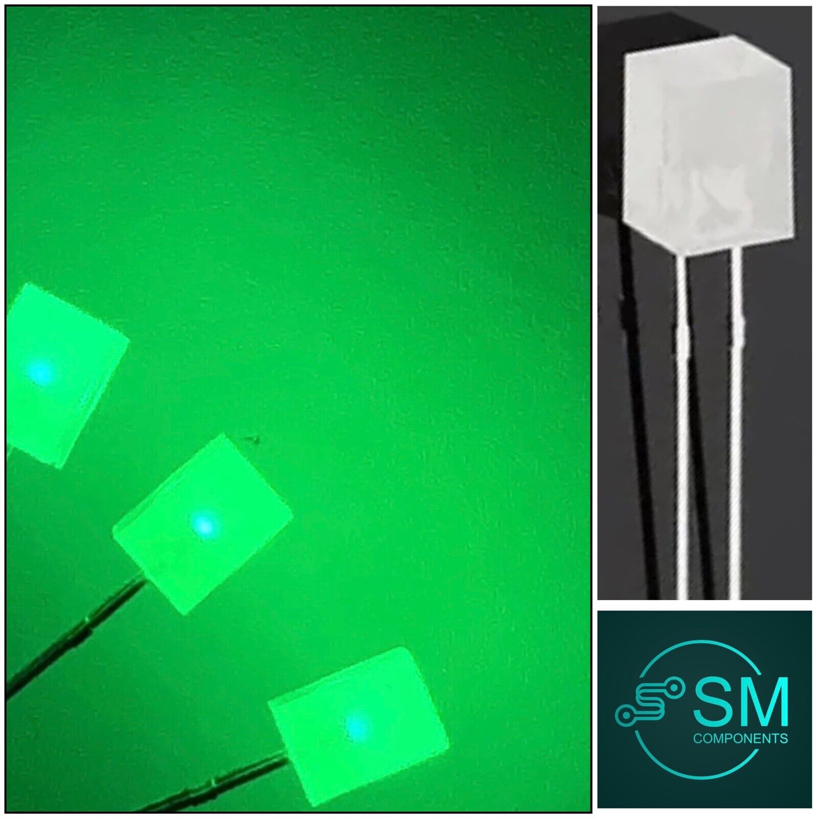 Green Led Diffused 100pcs 5x5x7mm Diffused Resin Green Square Led Light Emitting Diode ...