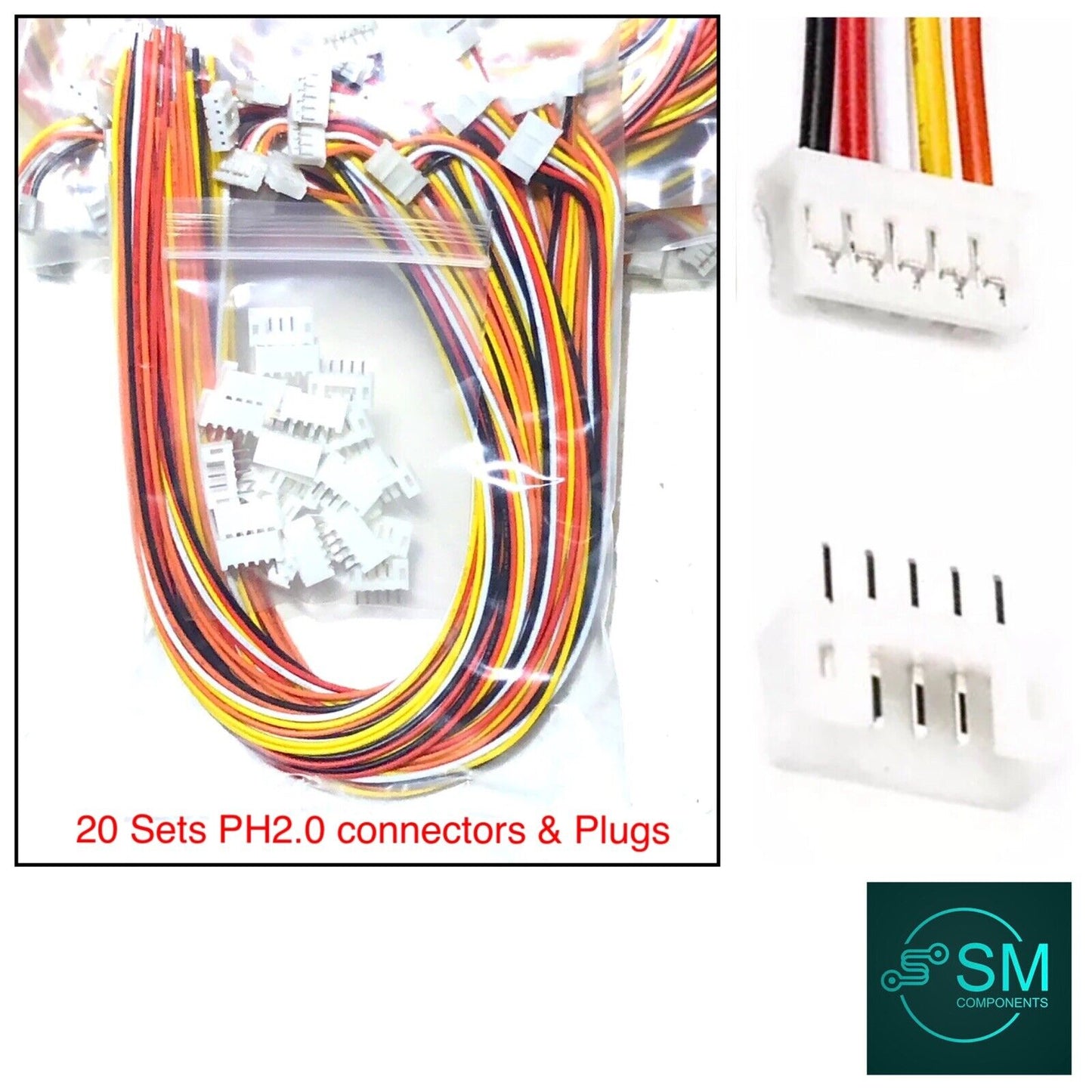 20Sets 40pcs Mini Micro JST 2.0mm PH 3-Pin Connector Plug With Wires Cable 20cm
