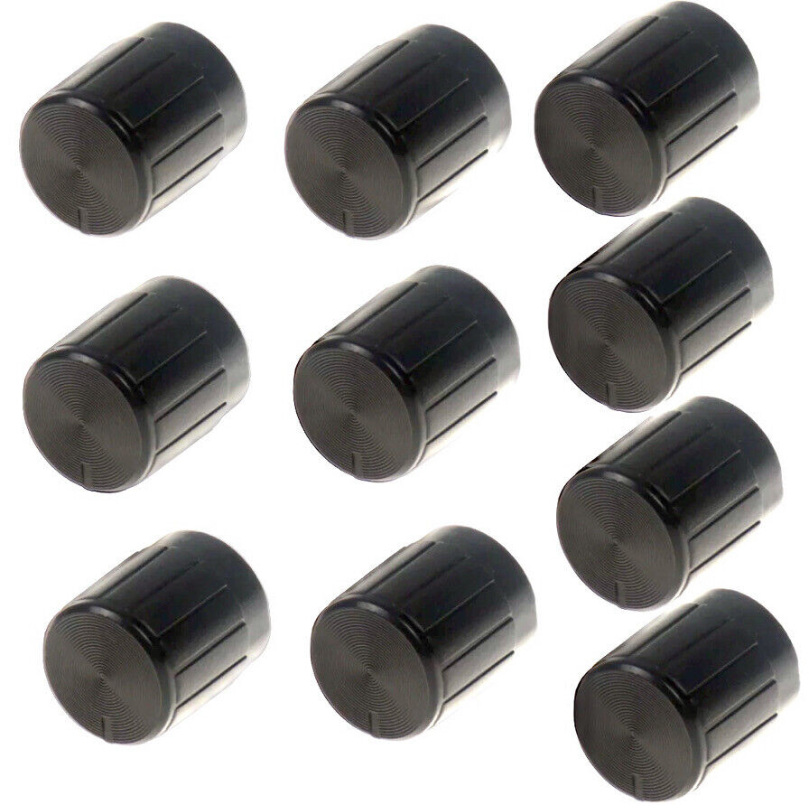 10pcs Black Plastic Rotary Knob Indicator Suit 6mm Shaft Potentiometer 15x17mm