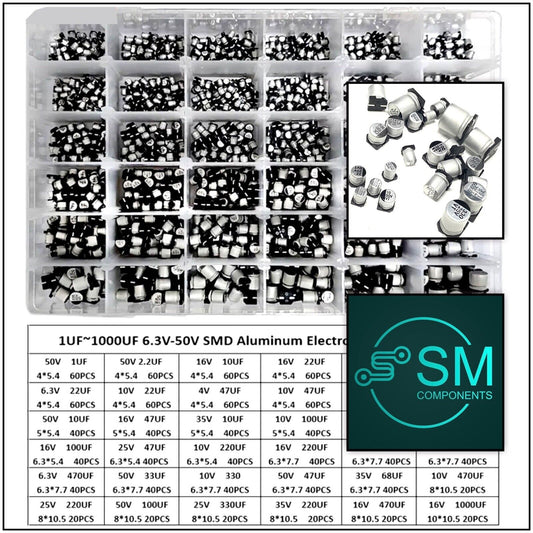 1500PCS 1uF~1000uF 6.3V-50V 36 Value SMD Aluminum Electrolytic Capacitor Set DIY