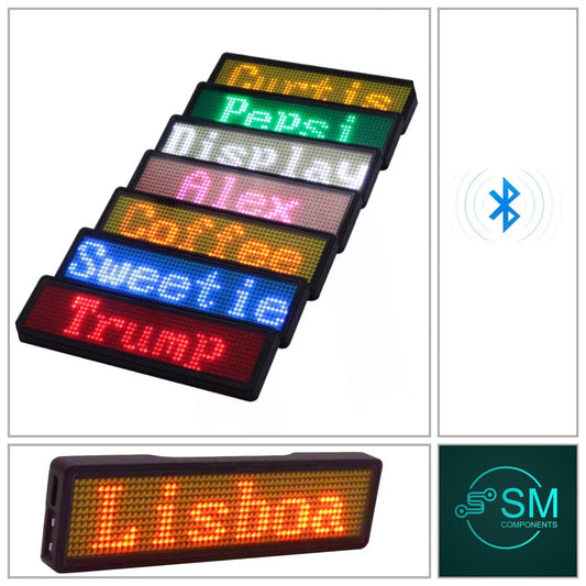 Rechargeable ORANGE LED Scrolling Name Badge  Message Scrolling Blue Tooth Badge
