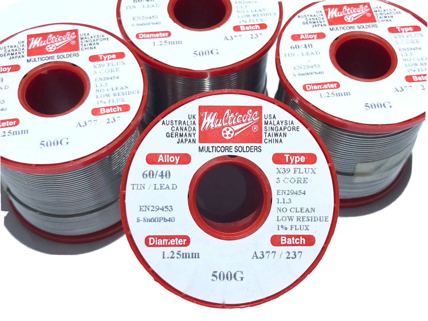 Multicore 60/40 X39 3 Core 1.25mm 0.5kg Tin/Lead Solder Wire 1% No Clean Flux