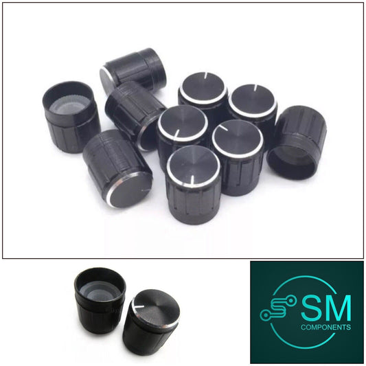 10pcs Black Aluminium Rotary Volume Knobs Suit 6mm Shaft Potentiometer 15x17mm