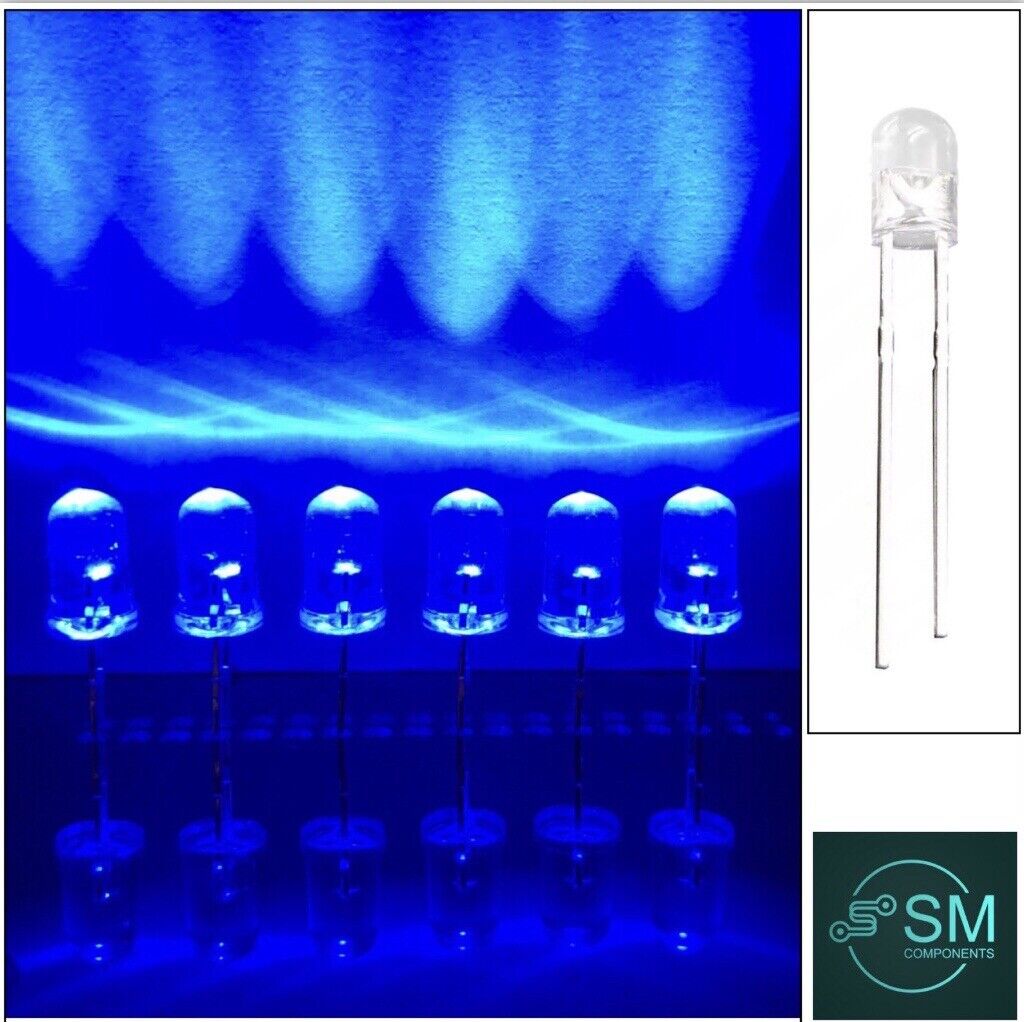 3mm BLUE LED Light Emitting Led Diode Clear Round Head LED, NO EDGE ...