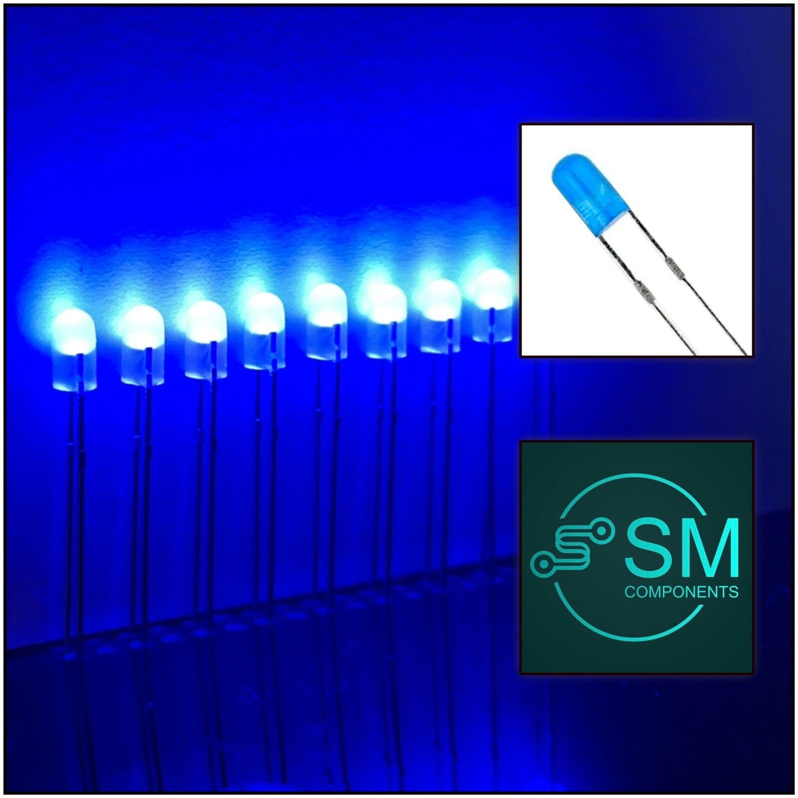100PCS 3mm BLUE Colour Diffused LED Light Emitting Diodes NO EDGE Long ...