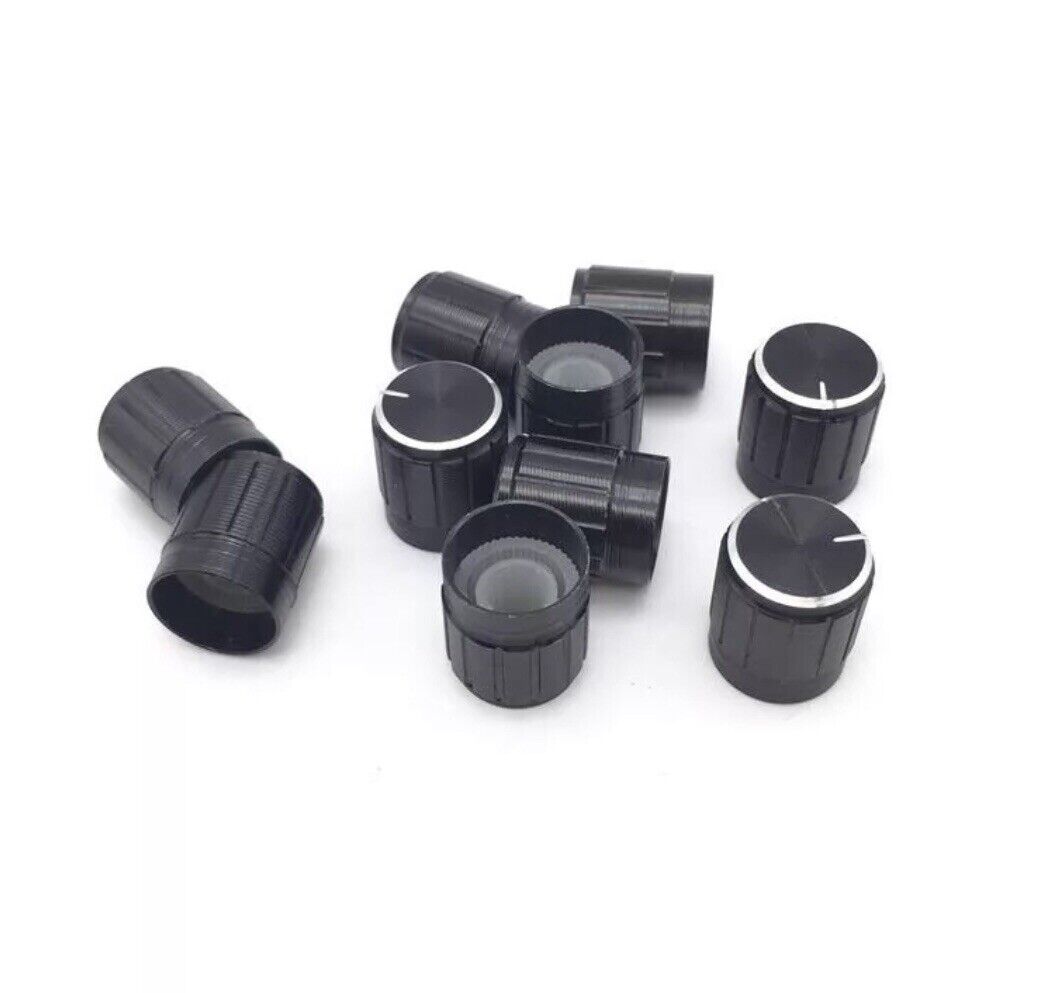 10pcs Black Aluminium Rotary Volume Knobs Suit 6mm Shaft Potentiometer 15x17mm