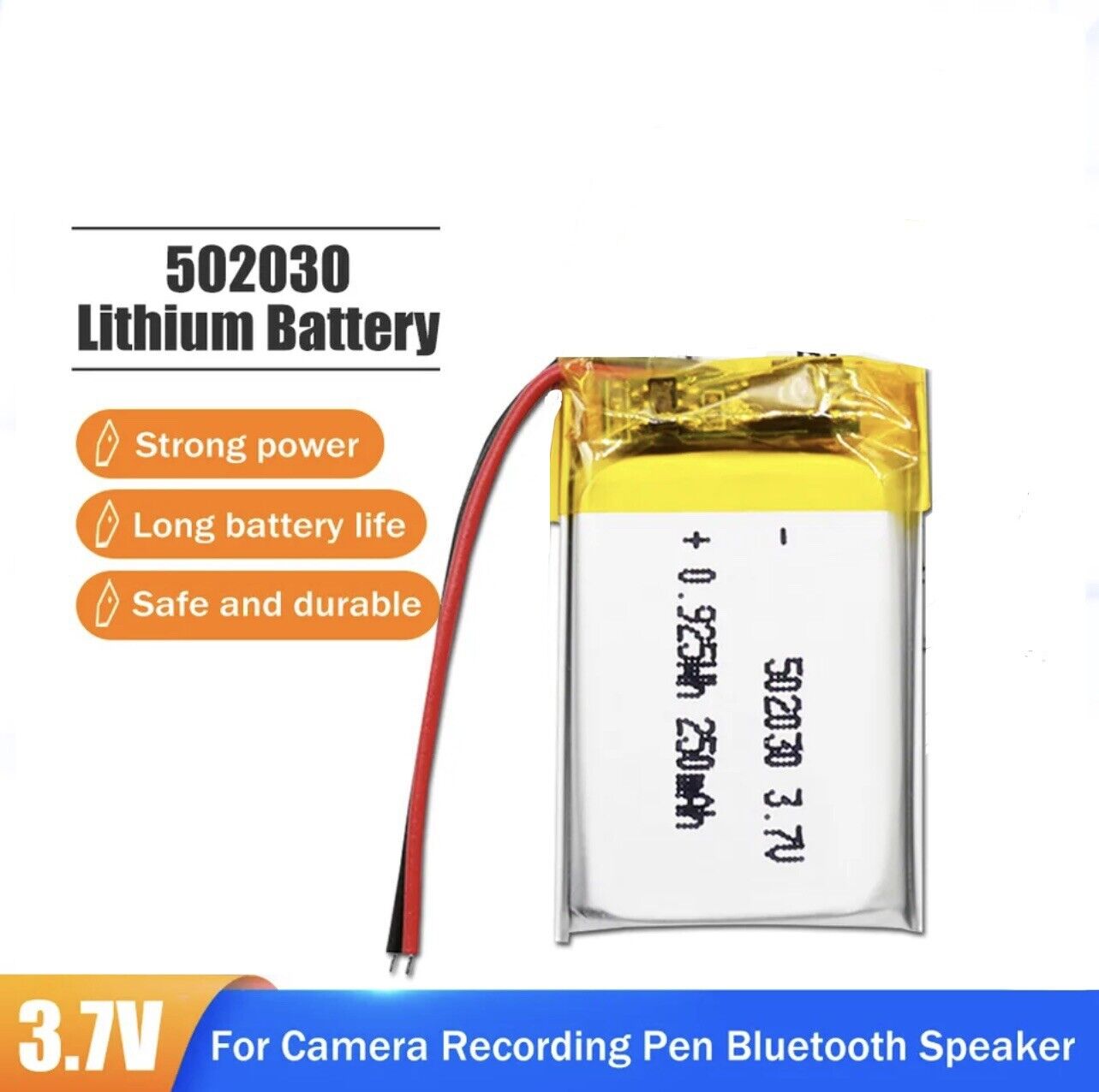 1 X Polymer Lithium Ion Battery LiPo 250mA 3.7V 502030 5X20X30 Inc Protection