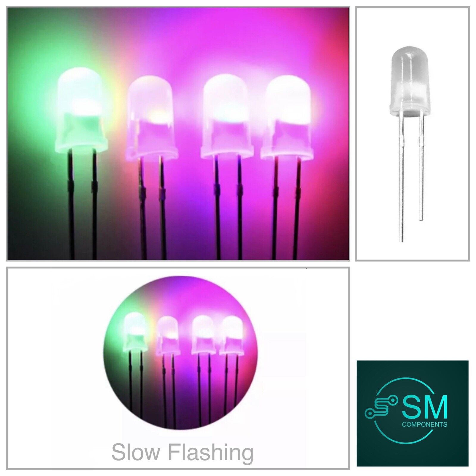 5mm LED Light Emitting Diode RGB SLOW flash 100pcs DIFFUSED Round Top ...