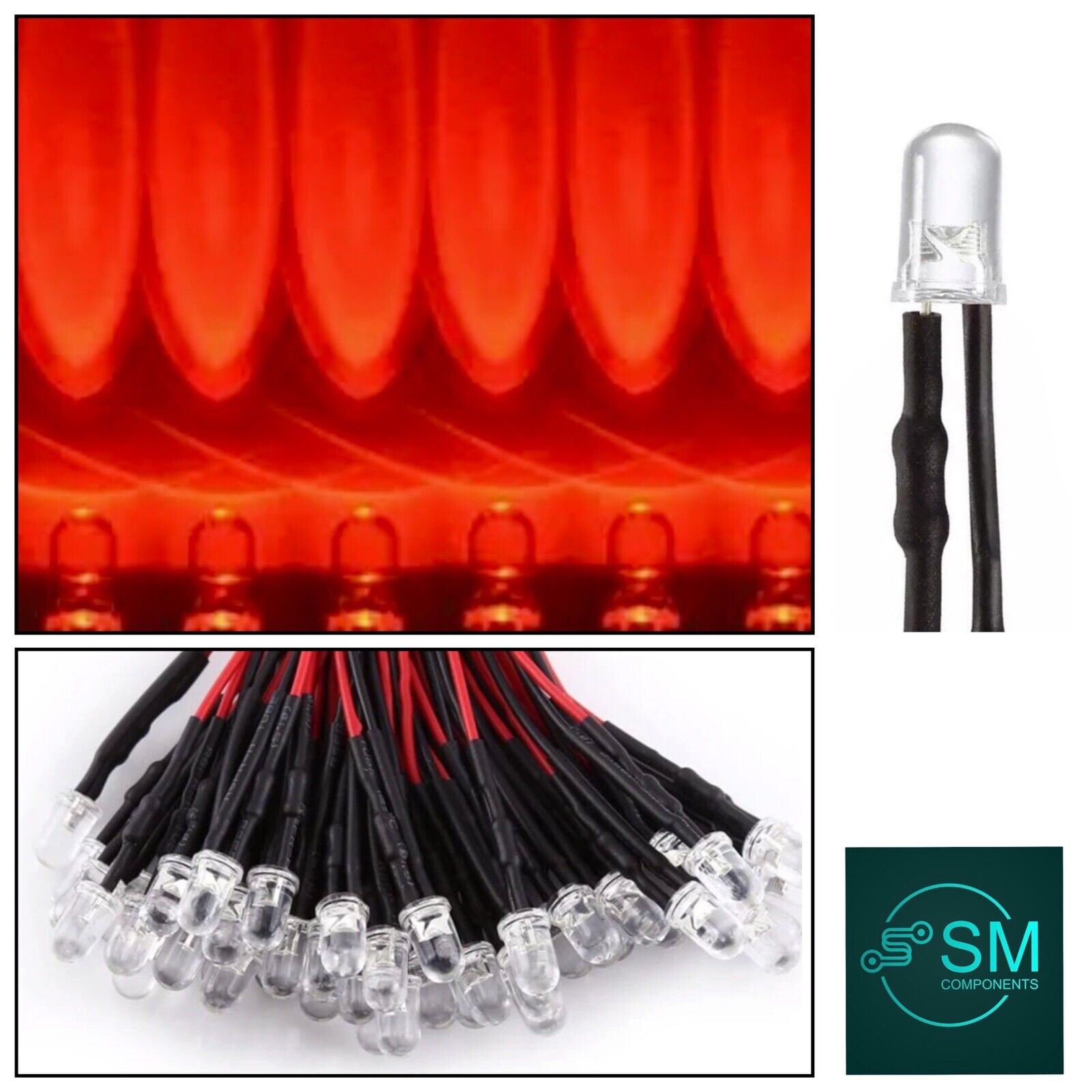 20pcs Prewired 5mm FLASHING RED LED 1.5Hz DC 12V 20mA 5mm Clear Round ...