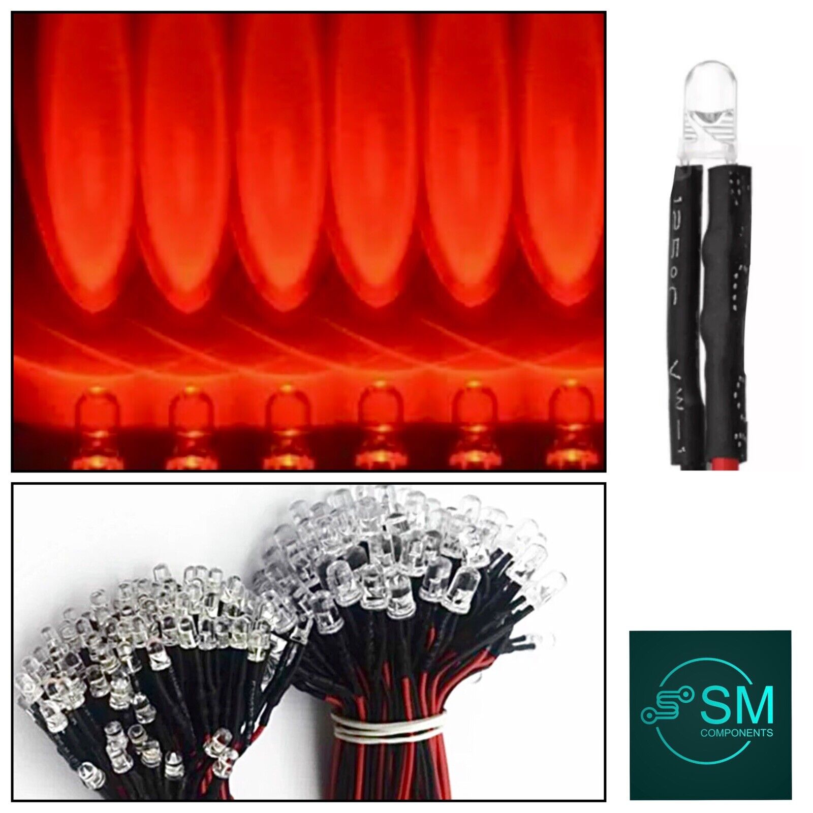 20pcs Prewired 3mm FLASHING RED LED 1.5Hz DC 12V 20mA 3mm Clear Round ...