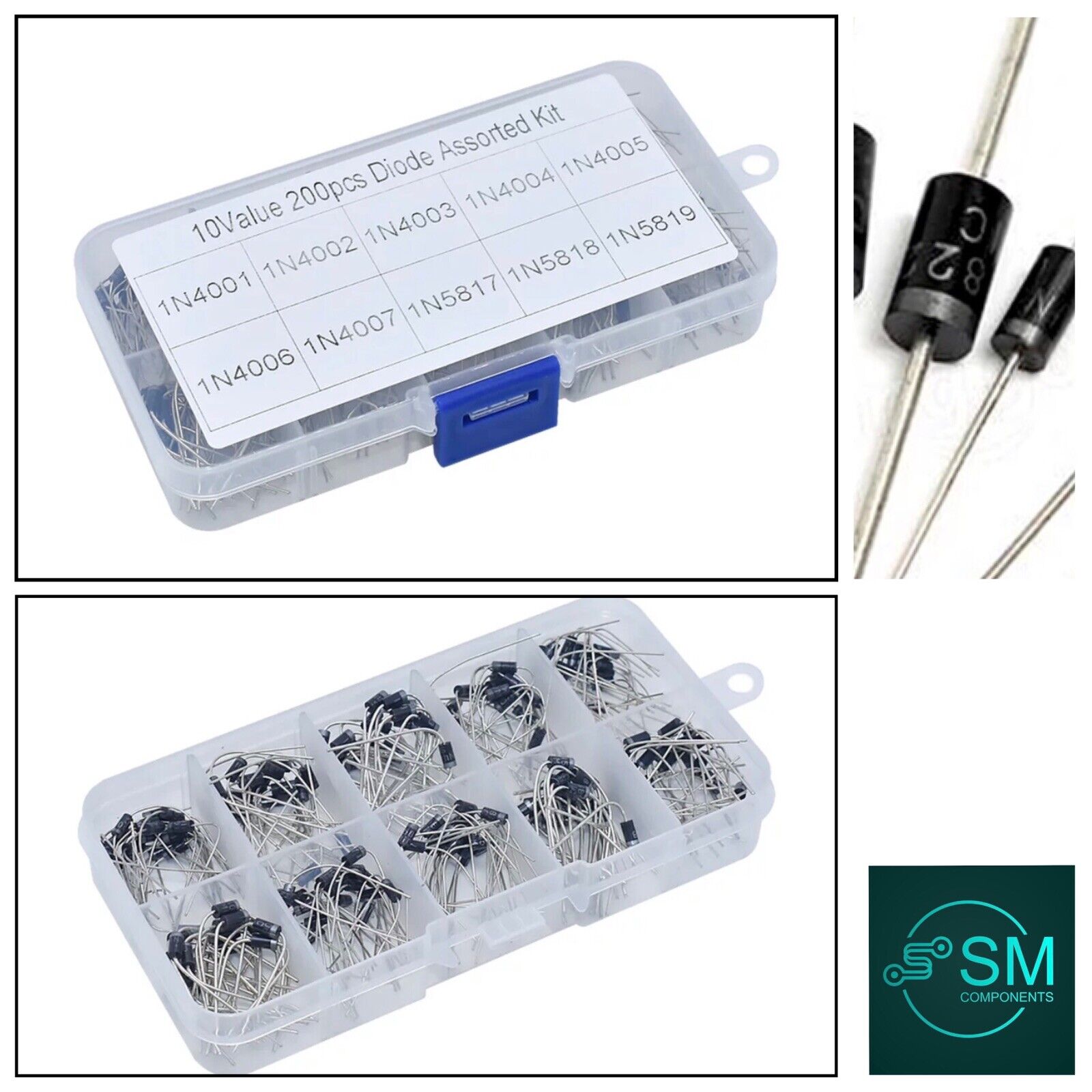 200PC 14 Value Rectifier Schottky Diodes 1N4001-1N5819 Kit Assortment ...