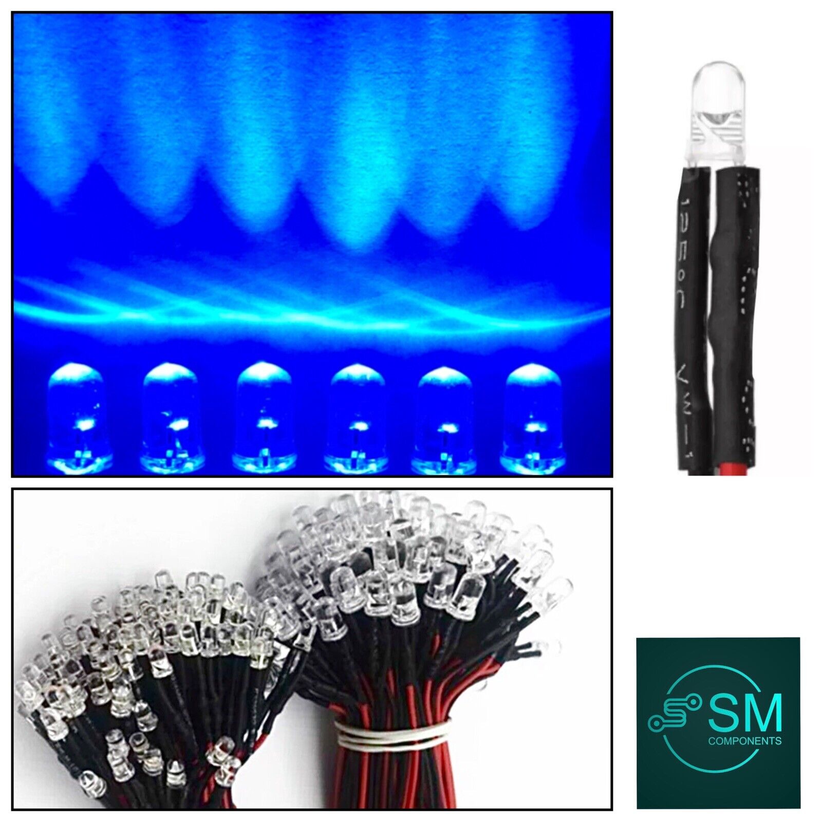 20pcs Prewired 3mm FLASHING BLUE LED 1.5Hz DC 12V 20mA 3mm Clear Round ...