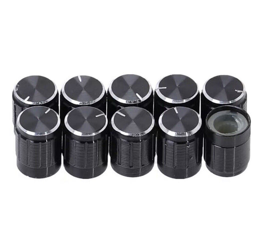10pcs Black Aluminium Rotary Volume Knobs Suit 6mm Shaft Potentiometer 12x17mm