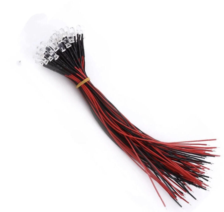 20 Pack Pre-Wired 3mm Blue Flashing LEDs With Resistors – 12V-16V – For Models, Projects, HO Scale